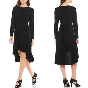 New! ADRIANNA PAPELL Women's Pleated High-Low Black Dress Size 10 Long Sleeve